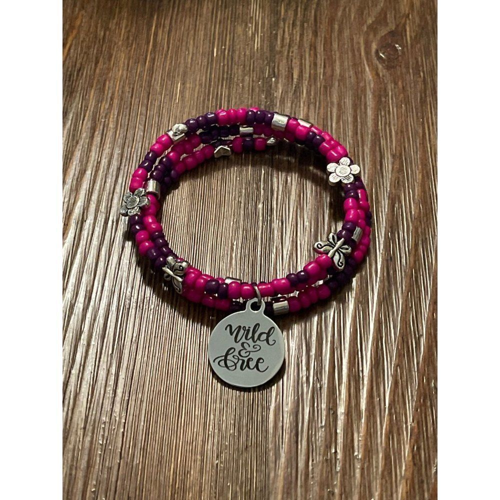 Handmade Wild & free pink and purple‎ beaded wrap bracelet, gift for her